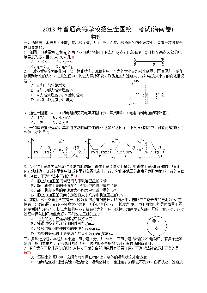 2013年高考真题--物理(海南卷) 含答案-word文