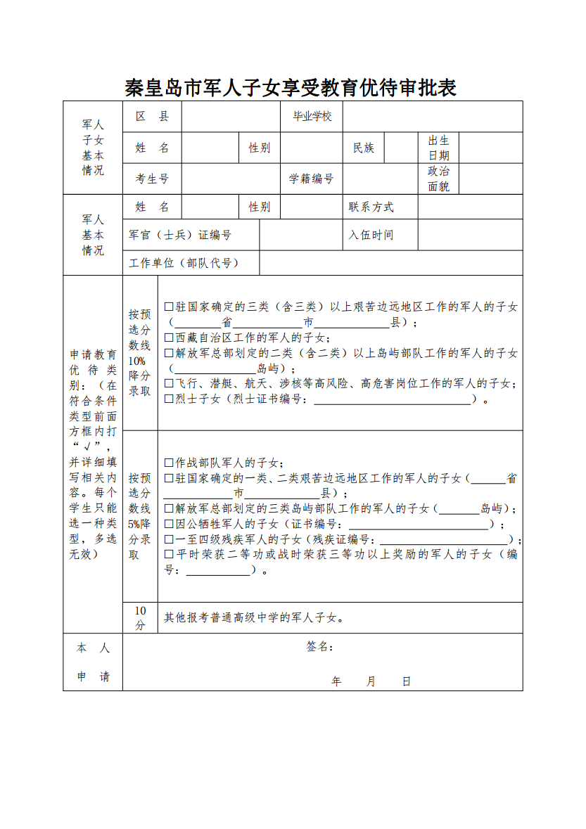 秦皇岛市军人子女享受教育优待审批表.pdf