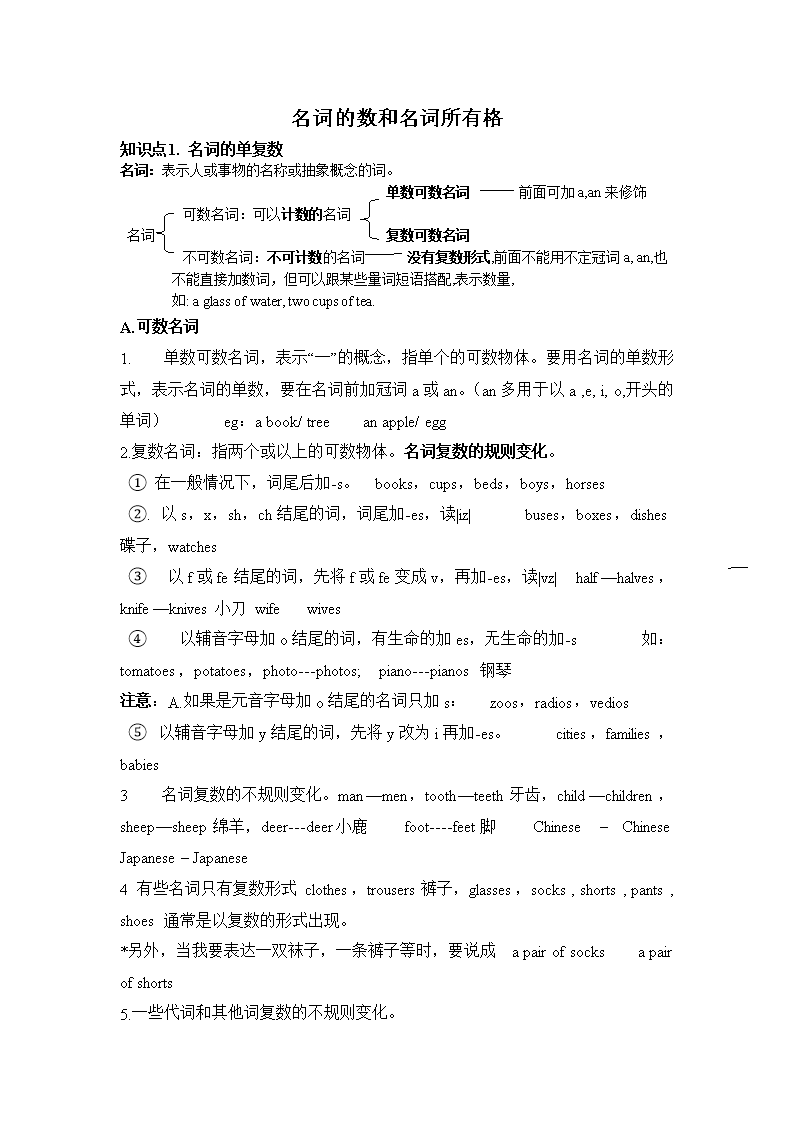 名词复数及名词所有格.doc