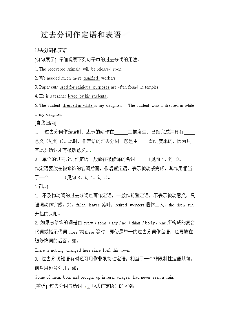 Unit 1 Great scientists 过去分词作定语和表语学