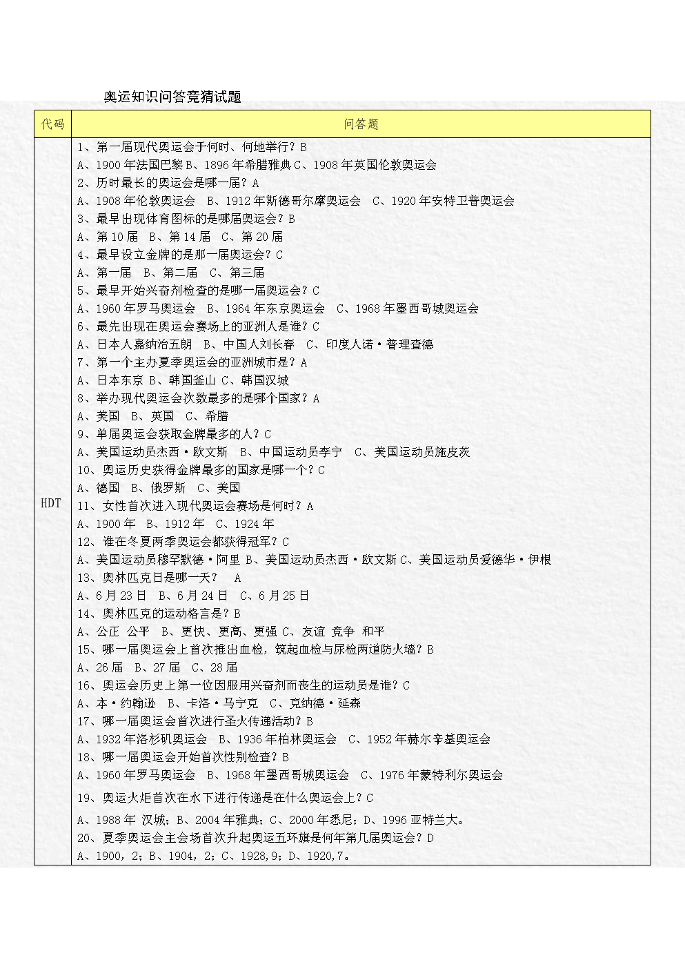 奥运知识竞猜试题及答案.doc