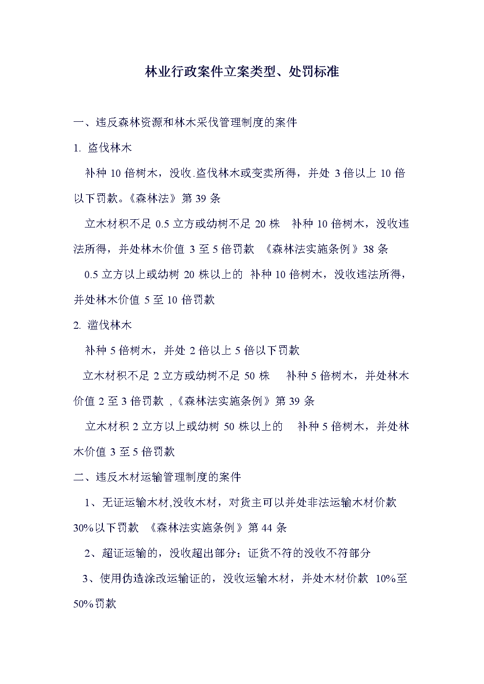 林业行政案件立案类型、处罚标准.doc