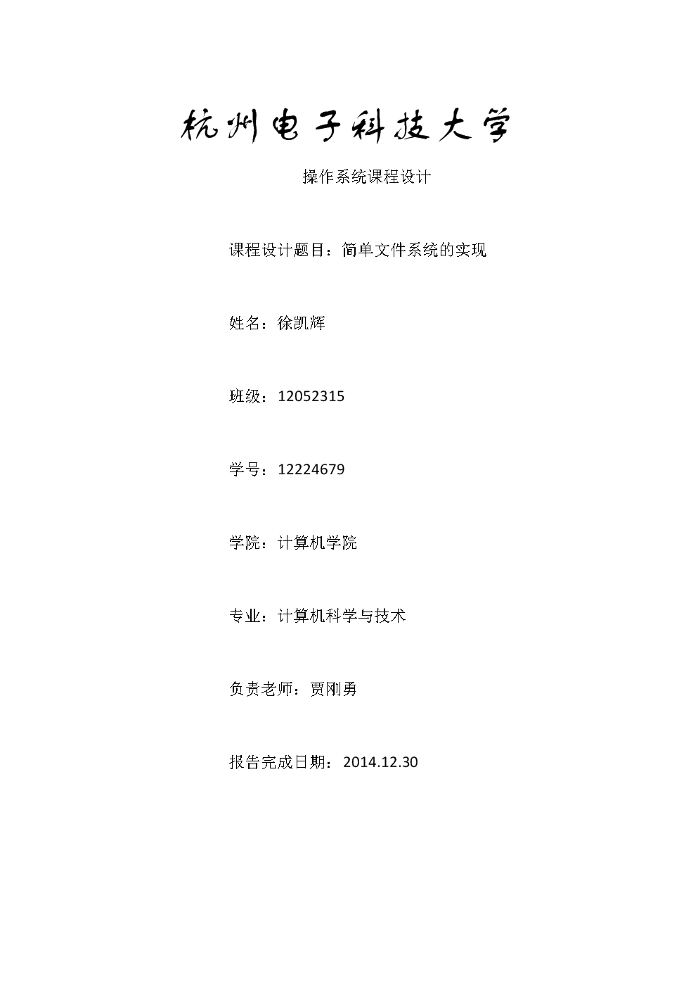 杭州电子科技大学简单文件系统的实现的实验报